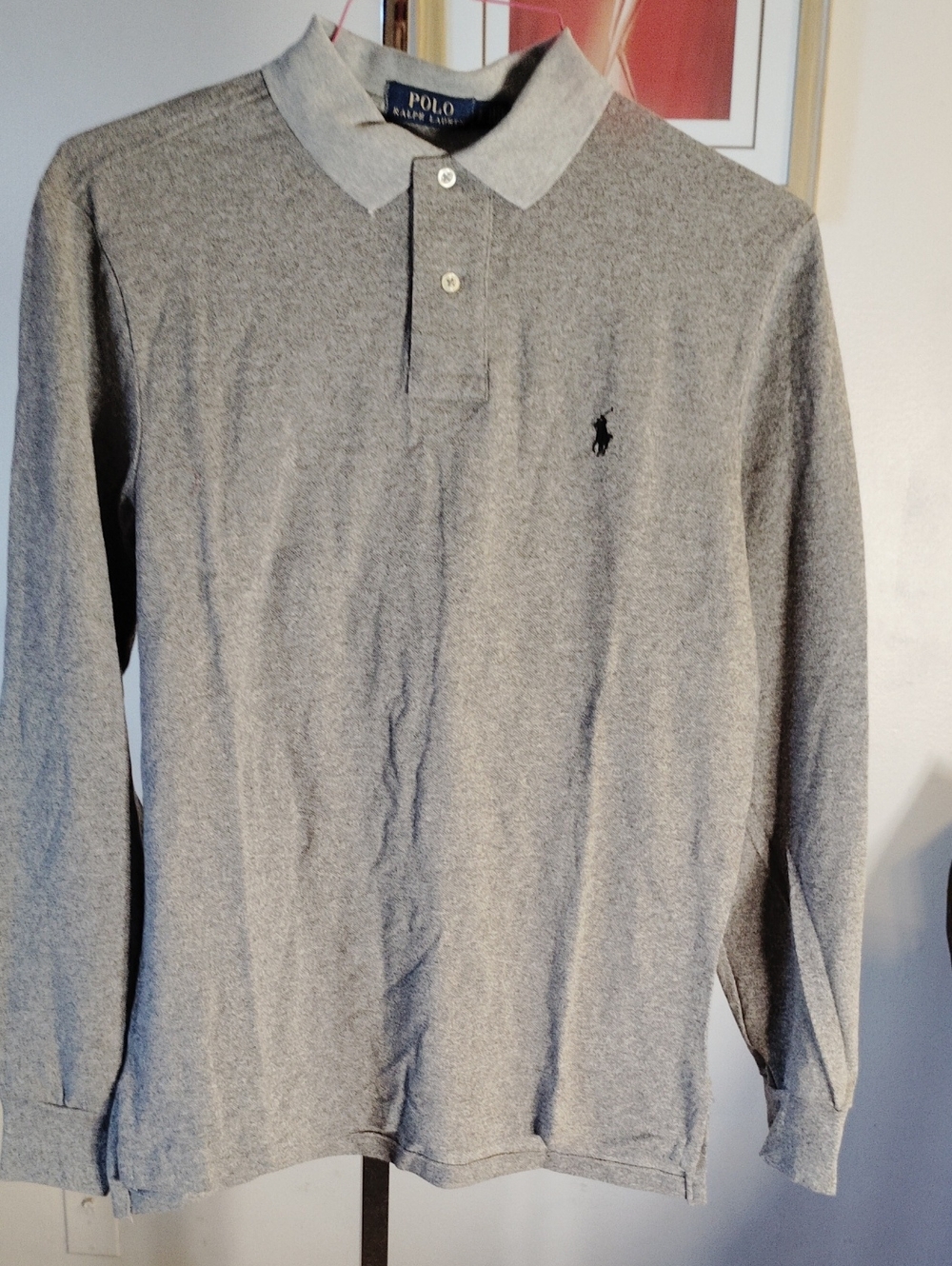 Polo by Ralph Lauren Men's Heather Gray Long-Sleeve Polo with Contrast Collar